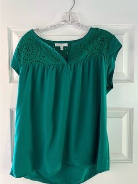 Eyelet Yoke Cap-Sleeve Blouse in Teal by P.S. (Made for Target)
